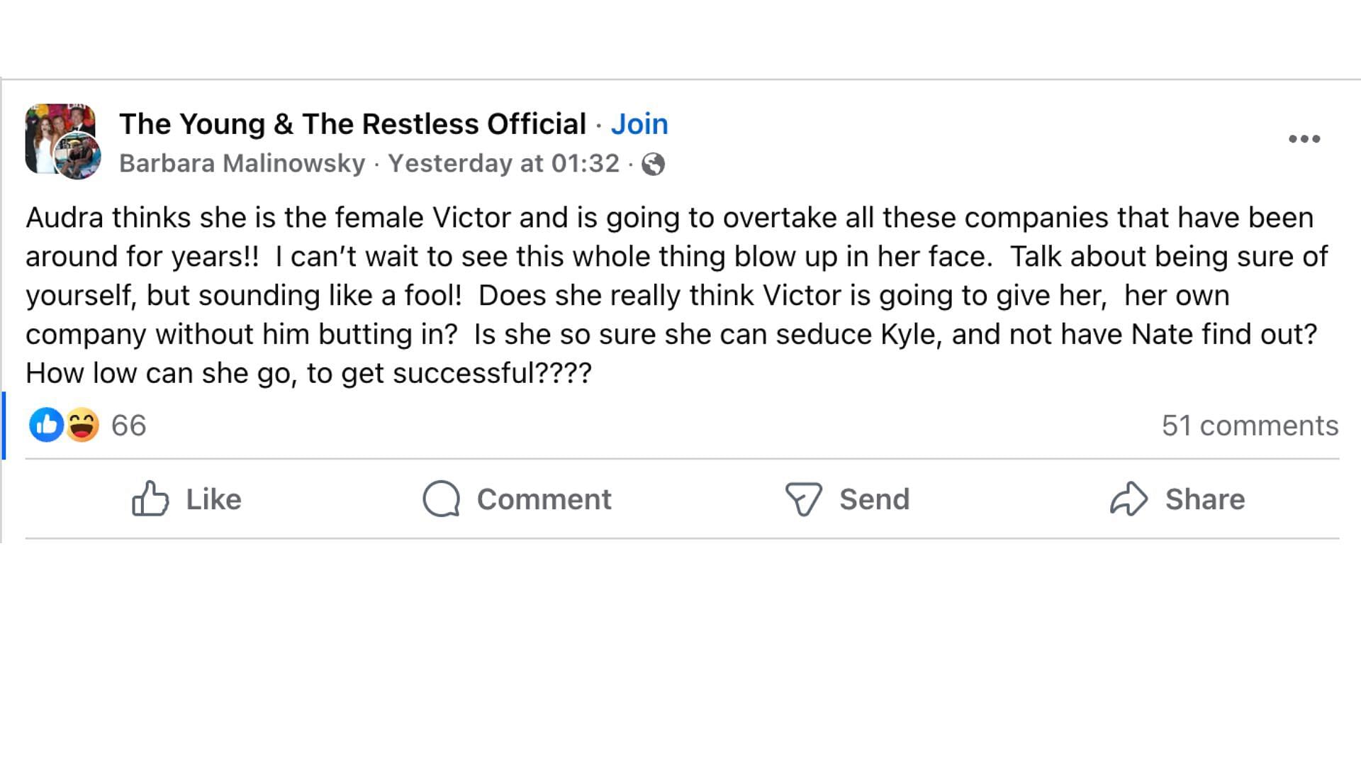 Screenshot from a Facebook post (Image via Facebook/@The Young & the Restless Official)